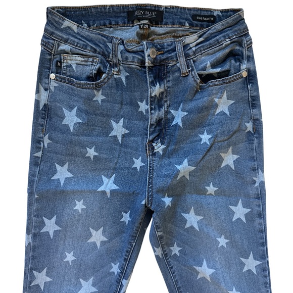 Judy Blue Spangled Super Flare Bell Bottom Jeans Sz 28 High Rise Star Print - Picture 4 of 11